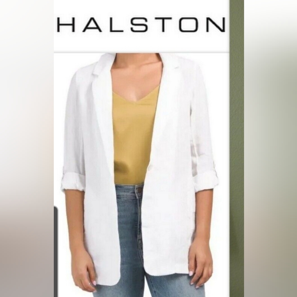 Halston white linen blazer size large